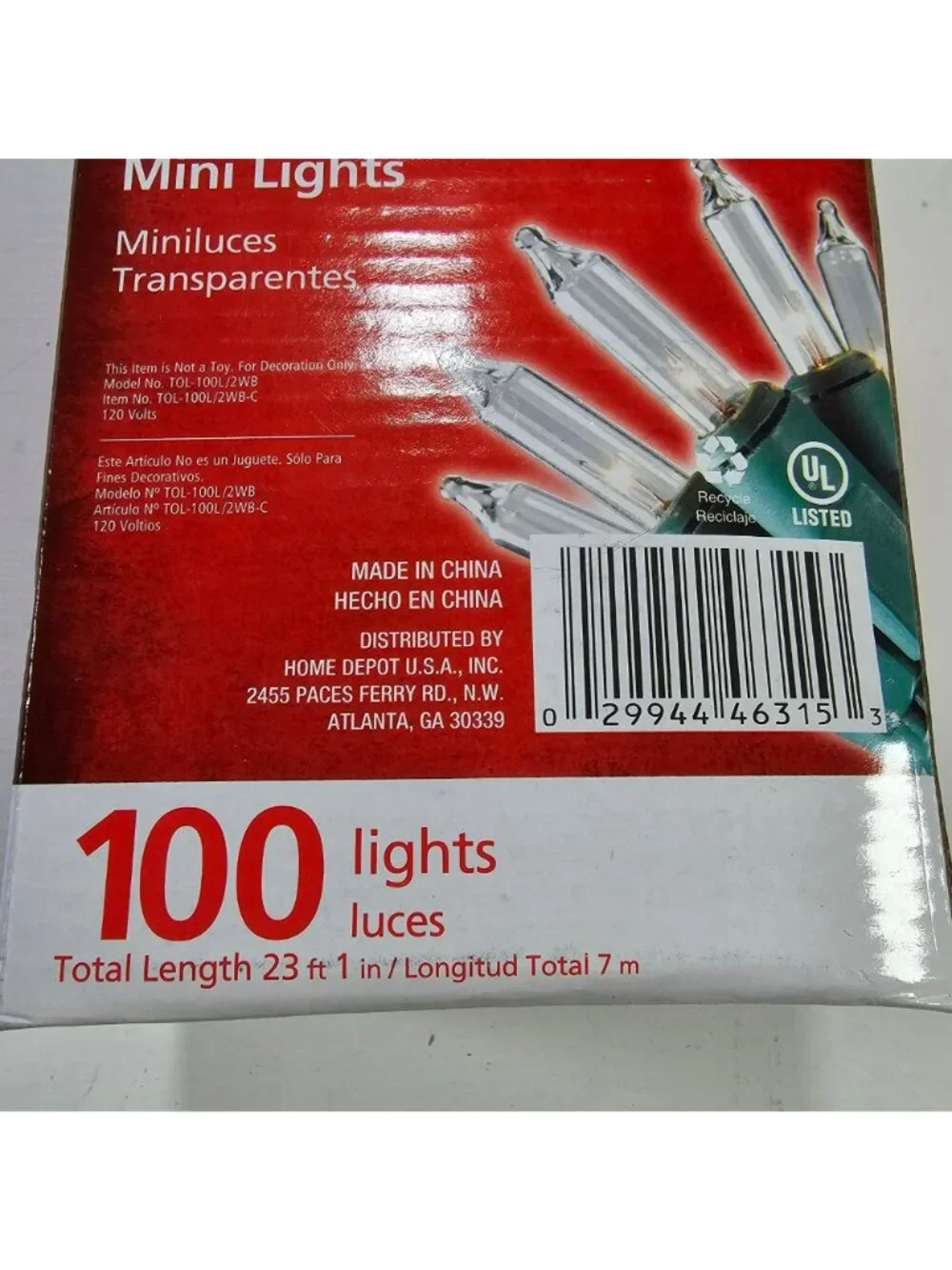Home Accents 100 Clear Mini String Lights 23ft Green Wire Indoor/Outdoor